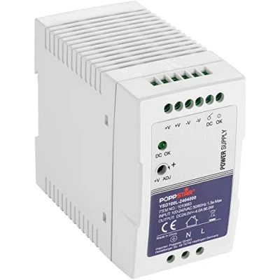 Bild av Poppstar Ultra Slim Nätaggregat för DIN skena, (24V DC 4 A 96 W) Rail (PFC, 96W) transformator skenemontage 55x100x92mm