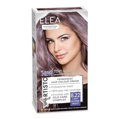 Bild av Elea professional permanent hårfärg Artisto äkta 8,22 ljusblond lila 123 ml professionellt resultat 100 % täckning av grått hår berikad med vårdkomplex oljor