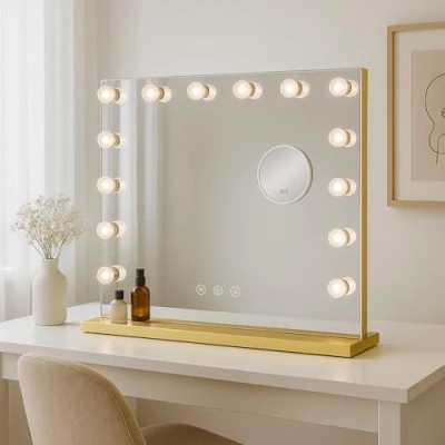 Bild av Bayt Hollywood Spegel Med belysning, Sminkspegel Ljus 15 LED, Belysning 3 Lägen, 10 x förstoring (Guld)