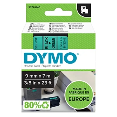 Bild av DYMO Original D1 etikettband svart på grön 9 mm x 7 m självhäftande märkband för LabelManager märkningsmaskin