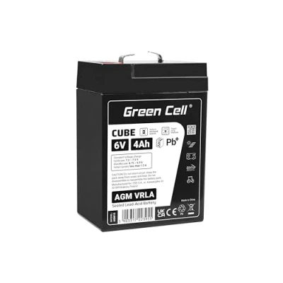 Bild av Green Cell AGM 6 V 4 Ah batteri VRLA blybatteri extra cykelsäker obemannad leksak elektrisk larm nödström barnfordon barn fyrhjuling AGM15 svart