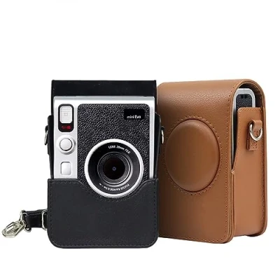 Bild av Kameraskyddsfodral bärväska för Instax mini EVO, retro mjuk förvaringsväska PU läder fodral med justerbar axelrem (svart)