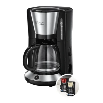Bild av Russell Hobbs kaffebryggare, 1.25l glaskanna, upp till 10 koppar, automatisk avstängning, droppstopp, 1100W, filterkaffe, rostfritt stål, Adventure 24010 56