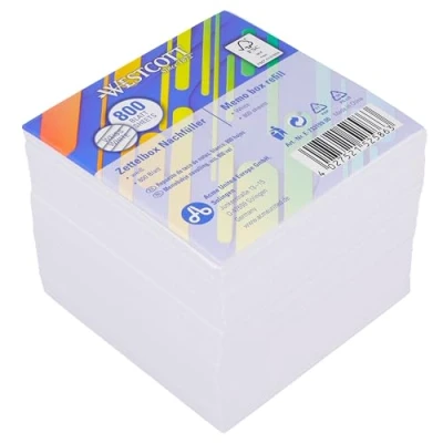 Bild av Westcott Anteckningsblock vit 800 ark påfyllningspaket med 9 x cm stora blad i vitt påfyllningsset för dispenserbox FSC certifierat papper 80 g/m² E 733199 00