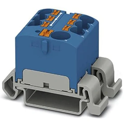 Bild av Phoenix CONTACT PTFIX 10/6X4 NS35A BU fördelningsblock, 57 A, antal anslutningar 7, tvärsnitt 0,5 mm² 10 mm², AWG 20 6, bredd 27,9 mm, blå, 1 st
