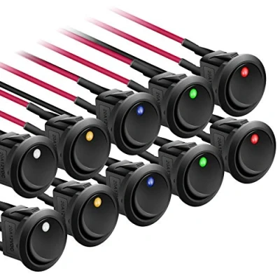 Bild av APIELE 10 stycken flerfärgad vippbrytare, 2 lägen på/av med LED brytare DPST 3 stift vippströmbrytare, 12 V 20 A knapp rocker vippbrytare för bil, båt, hushållsapparater KCD2 102N (med tråd)