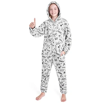 Bild av CityComfort Onesies för pojkar, fluffiga fleece pyjamas barn och tonårspojkar, spel onesie, camo varma vinter pjs 7 14 år, 11 12 Grå