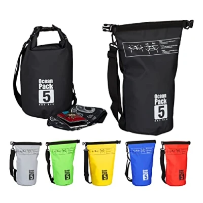 Bild av Relaxdays Ocean Pack, 5 l, vattentät, packsäck, lätt torrväska, kajak, segling, skidåkning, snowboard, färg, Svart (nero), 38 cm, skolryggsäck