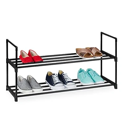 Bild av Relaxdays skoställ plug in system, 2 nivåer, för 8 par skor, HBT: 45 x 90,5 30,5 cm, metall, svart