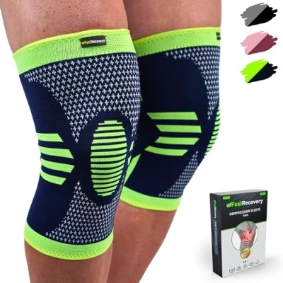 Bild av 2 Paket Knäskydd för Män &amp; Kvinnor Knästöd Löpning, Träning, Gym, Sport Elastiskt Knäbandage Menisk, Artrit, Knäskada Andningsbar Halkfri (Grön, XL)
