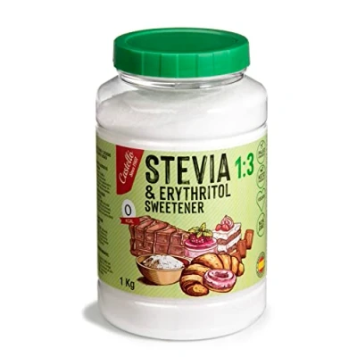 Bild av Sötningsmedel Stevia + Erytritol 1:3 1g = 3g socker 100% Naturligt Sockerersättning 0 Kalorier Glykemiskt Index Keto och Paleo Kolhydrater Ej GMO Castello since 1907 1 kg