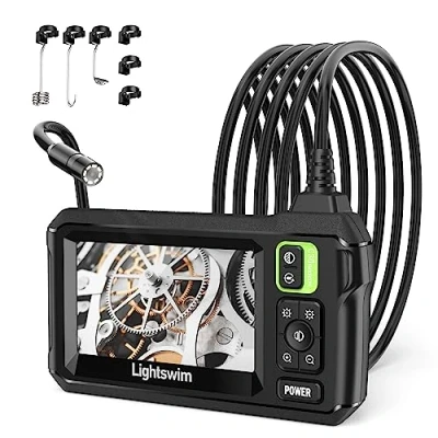 Bild av 1920P HD industriellt endoskop, Lightswim digitalt boroskop vattentät 10 cm LCD skärm orminspektionskamera med 8 LED lampor, 5 m halvstyv kabel