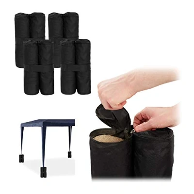 Bild av Relaxdays paviljong vikter set om 4, tyngdkraft för paviljonger och tält, påfyllningsbar med sand, stenar, 10 kg per fot, svart