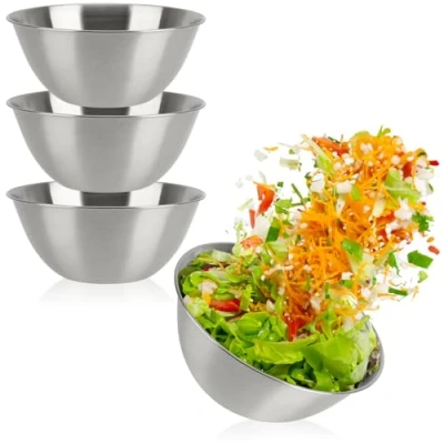 Bild av COM FOUR® 3 delad skålsats av rostfritt stål stapelbar salladsskål 1300 ml rostfri skål för bakning, servering och snacks mixerskål vattenskål husdjur (3 stycken Ø 19cm)