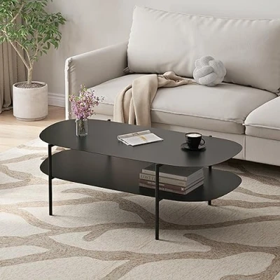 Bild av [en.casa] soffbord Enebakk vardagsrumsbord oval form 112 x 62 40,5 cm stål med nedre hylla svart
