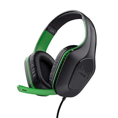 Bild av Trust Gaming GXT 415X Zirox lätta spelheadset för Xbox Series X/S med 50 mm drivrutiner, 3,5 anslutning, vikbar mikrofon, 1,2 m trådbundna hörlurar, over ear hörlurar svart/grön