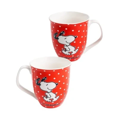 Bild av The Peanuts Snoopy mugg kaffekopp i keramik röd med prickar på 280 ml