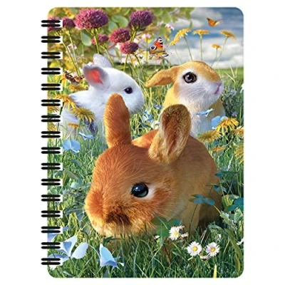 Bild av 3D LiveLife Jotter Kaniner från Deluxebase. Linskulär Kanin A6 spiralbok med vanligt återvunnet papper. Konstverket är licensierat den kända konstnären David Penfound.