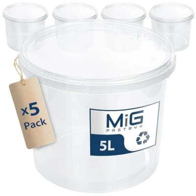 Bild av MIG transparent hink med lock 5 l x lufttät och livsmedelssäker plasthink stapelbar liten för hushåll industri perfekt insättning förvaring