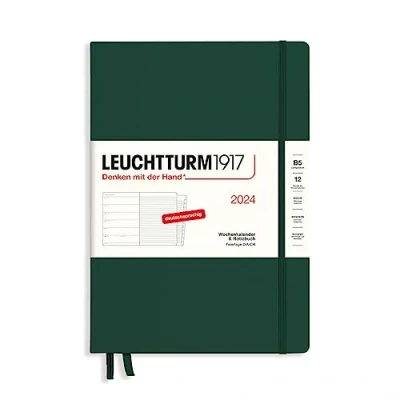 Bild av LEUCHTTURM1917 367749 veckokalender och anteckningsbok sammansättning (B5) 2024, med extra häfte för adresser årsdagar, skogsgrön, tyska, 12 månader