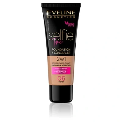 Bild av Eveline Cosmetics Selfie Time Foundation &amp; Concealer, Täckande och Fuktgivande, Nyans 06 Honey, 30 ml