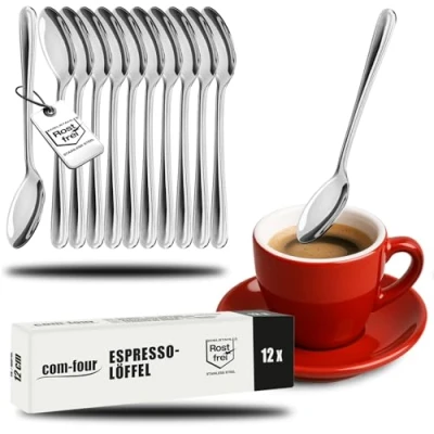 Bild av COM FOUR® 12x espressoskedar av rostfritt stål snygga bordsbestick i enkel design teskedar dessertskedar teservering (12 stycken espressosked 12cm)
