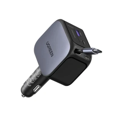 Bild av UGREEN Cigarettändare 145W Utdragbar snabbladdare för bil 100W integrerad USB C kabel 4 i 1 biltillbehör snabbladdningsadapter iPhone 16/Macbook/iPad/Galaxy S25/GPS etc