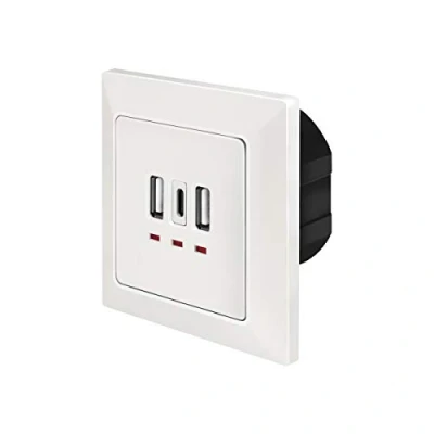 Bild av LogiLink PA0254 Dold dosa med 2 x USB A och 1 C för samtidig laddning av upp till 3 enheter, vit