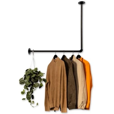 Bild av RSR Hangers Klädstång, garderob, industriell design för hörn, väggtak, L form bredd 50 cm x höjd 100 garderobsstång omklädningsrum sovrum garderob