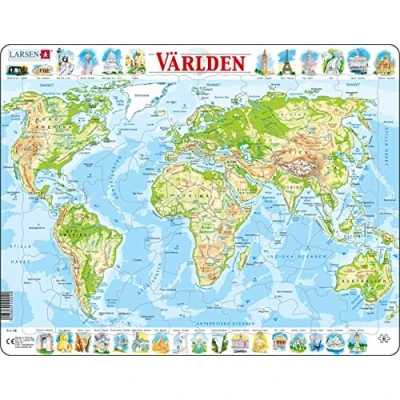 Bild av Larsen K4 Fysisk världskarta, Svensk version, pussel med 80 bitar