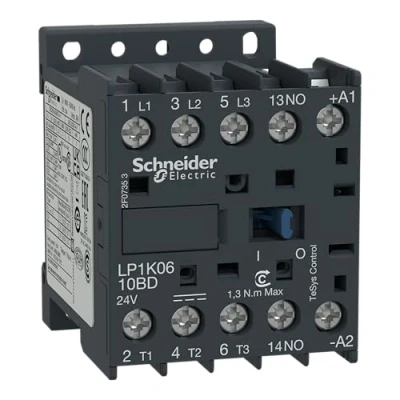 Bild av Schneider LP1K0910BD 9 A TeSys 3P AC3 DC Coil K kontaktor, 24 V, vit, uppsättning av 10 delar