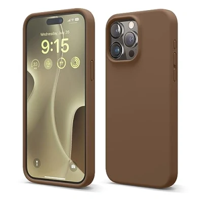 Bild av elago Kompatibel med iPhone 15 Pro Max Fodral, Flytande Silikon Heltäckande Skydds Stötsäkert, Smalt telefon Reptåligt Mjukt Mikrofiberfoder 6,1 tum (brun)