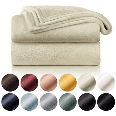 Bild av Blumtal fleecefilt 270 x 230 Beige pläd OEKO TEX® certifierad, soffpläd, kokongpläd tjock, mjuk och varm hög kvalitet