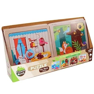 Bild av PLANÈTE BOIS Baby Djur Utbildning Första Reflektioner 052465A 9 Stycken Slumpmässig Modell Trä Barnlek Pussel Barn x 14,5 cm A Från 2 år (MGM 052465A)
