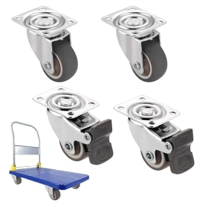 Bild av 4 stycken styrhjul med broms, lätta möbelstyrhjul, tunga lasthjul, möbelhjul, transporthjul vridbara hjul, små styrhjul, för vagnar och möbler, kan bära 50 kg