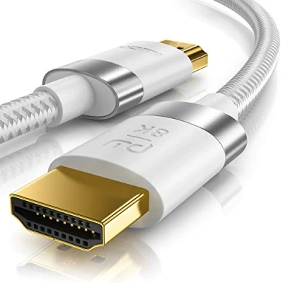 Bild av CSL 8k/4k HDMI kabel 2,1/2,0 4m 8K @ 60Hz/120Hz 4K 240Hz 48 Gbit/s 3D Ultra High Speed med Ethernet TV Blu ray PS5 Xbox Series X Switch vit 4 meter