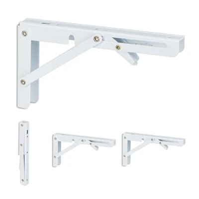 Bild av Relaxdays Hyllkonsol uppsättning om 4, fällbart hyllstöd, för väggen, hyllvinkel, metall, H x B D: 11 3 20 cm, vit