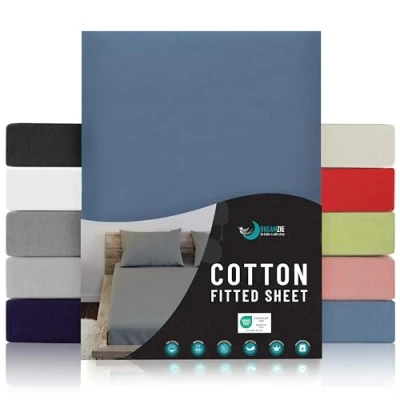 Bild av SPÄNNLAKAN I BOMULLSJERSEY Blå För madrass 80 x 200 22 cm Certifierad fri från kemiska produkter (OEKO TEX), Spännlakan med full elastic