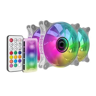 Bild av MARSGAMING Mars Gaming MF 3DKIT vit, 3 fläktsats ARGB 360 12 cm, Infinity 3D spegel, antivibrationssystem, styrenhet, RF fjärrkontroll, full kompatibilitet.