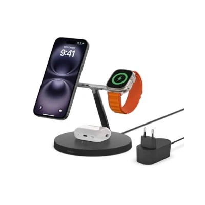 Bild av Belkin MagSafe 3 i 1 trådlös laddare, 15W snabbladdning för iPhone, Apple Watch och AirPods, laddningsstation iPhone 15, 14, Plus, Pro, Pro Max, 13, 12, AirPods Svart