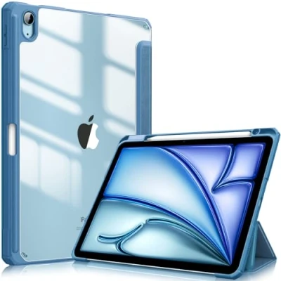 Bild av Fintie Hybridfodral för iPad Air 11 tum 2024, 5. Generation 2022/iPad 4 10,9 med pennhållare stötsäkert skyddsfodral transparent hårt skal på baksidan, mörkblå