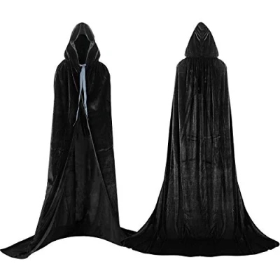 Bild av Proumhang Svart Huva Mantel Full Längd Sammetshängare Vampyr Kappa Vuxen Cape Cosplay Halloween Karneval