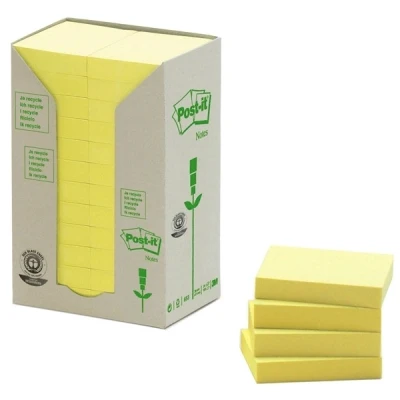 Bild av Post it® Recycled Notes, Canary Yellow™, 24 blokke, 38 mm x 51 mm