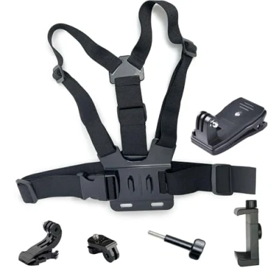 Bild av Kameraremsfäste och Ryggsäcksklämma, Ergonomi Elastiskt rep Kamerabröstsele Stark Robust Justerbar Design, Kompatibel med IPhone/Gopro/DJI OSMO/Xiaomiyi/SJCAM Sportkamera