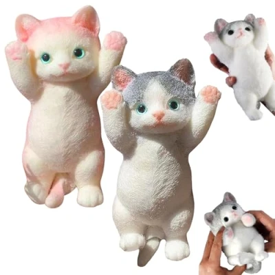 Bild av Taba Squishy kattleksak, 2 stycken 13 x 7 cm anti stress tabasquishy katt squeeze antistress leksak Fufu stor söt fidget toys lämplig för barn och vuxna