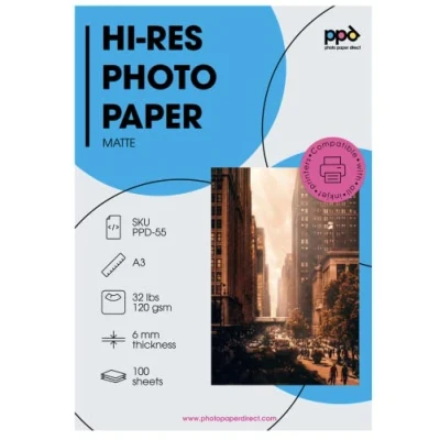 Bild av PPD A3 x 100 ark bläckstråleskrivare 120 g/m2 fotopapper matt belagd på ena sidan för fullfärgade omedelbart torra utskrifter i fotokvalitet vår klassiker till ett sparpris PPD055
