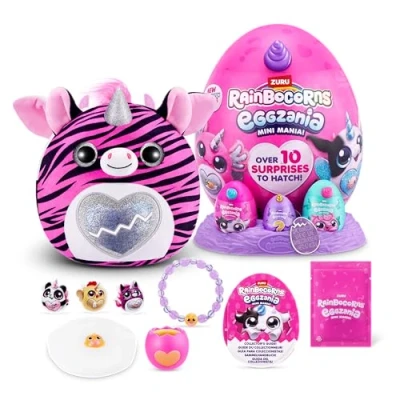 Bild av Rainbocorns Eggzania Mini Mania, Zebra, av ZURU plysch Surprise Unboxing med djurmjuk leksak, idé för flickor fantasispel (zebra)