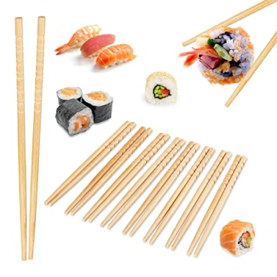 Bild av Relaxdays ASIA DELUXE ätpinnar, 10 par, återanvändbara pinnar, hopsticks set, halkfria, 24 cm, bambu, natur