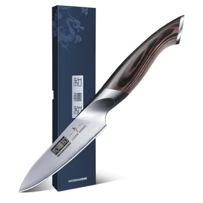 Bild av HOSHANHO Fruktkniv 10 cm skalkniv knivslipad kökskniv i rostfritt stål med ergonomiskt handtag