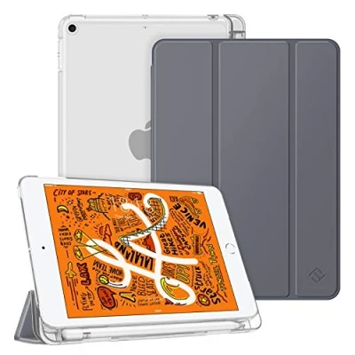 Bild av FINTIE fodral för iPad Mini 5e Gen 7,9&quot; 2019 smalt lätt halvgenomskinligt skydd, med pennhållare sömnfunktion/automatisk väckarklocka, sidergrå